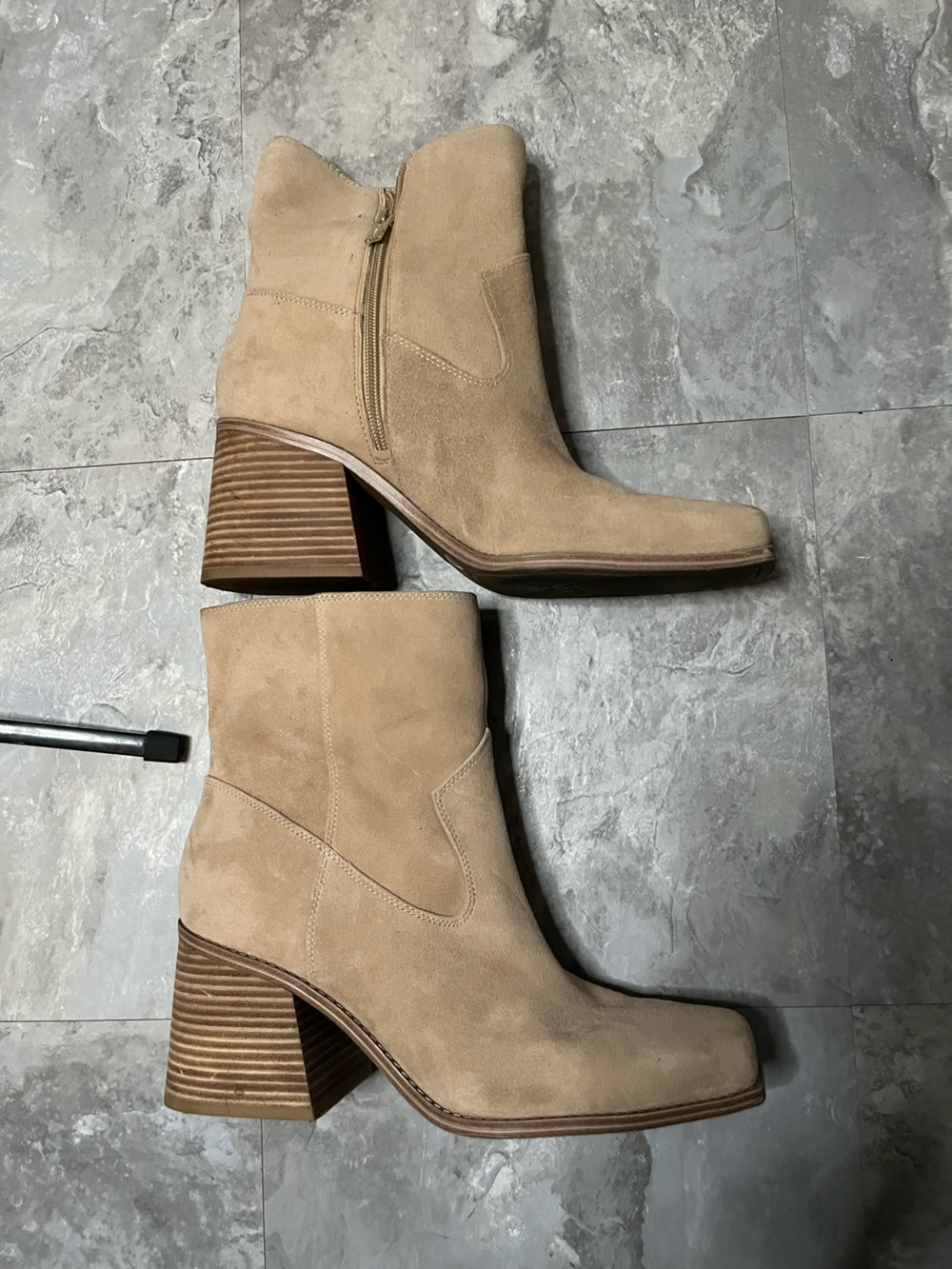 Vince Camuto Ankle Booties in Beige Suede - Women's Fashion Heeled Boots